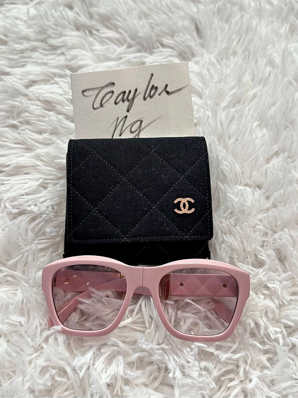 Chanel Acetate Crystal Folding Square Sunglasses Pink & Black